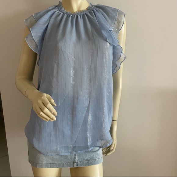 Loft shimmery butterfly cap sleeve flowy blouse - Picture 2 of 8